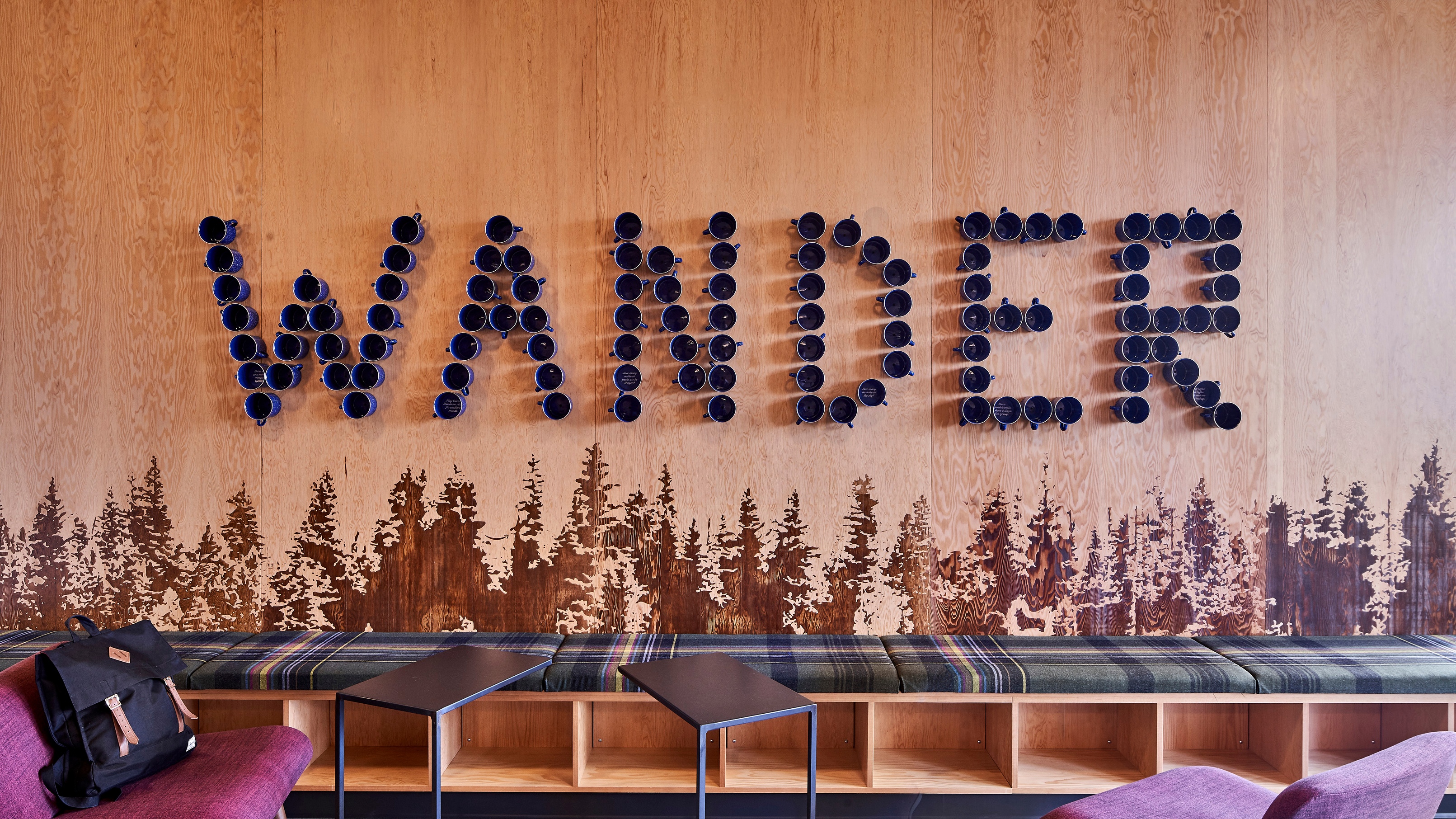 WANDER Blue Mugs Typography Installation